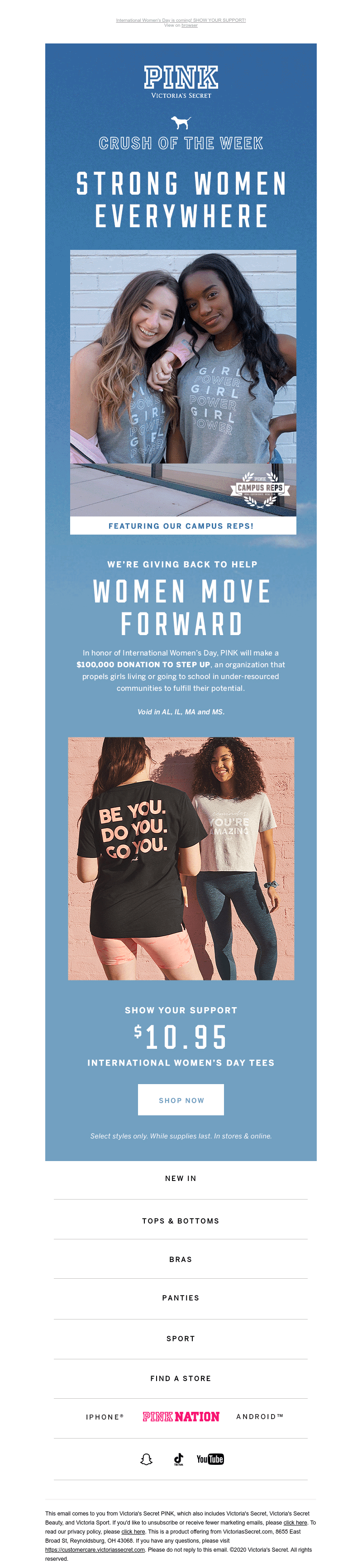 An email with the tagline “We’re giving back to help women move forward”
