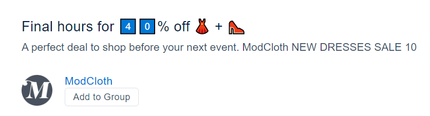 A subject line and a preheader of the email from ModCloth
