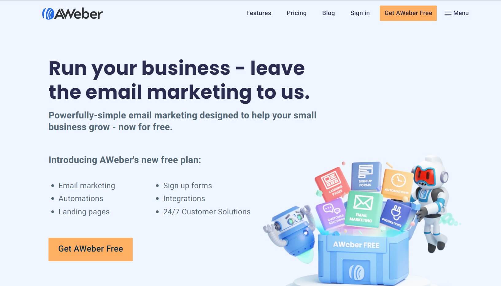 Home page of the AWeber email service provider