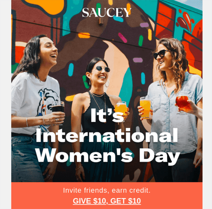 An email with a banner text “It’s International Women’s Day”