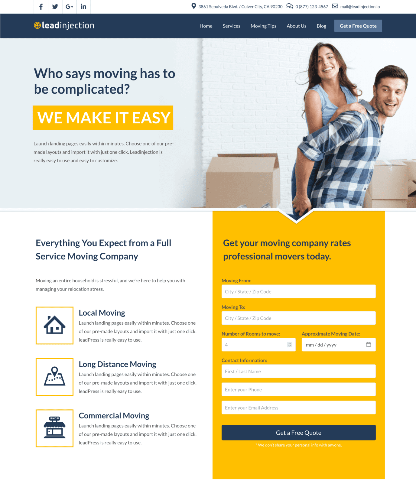 A moving company website example