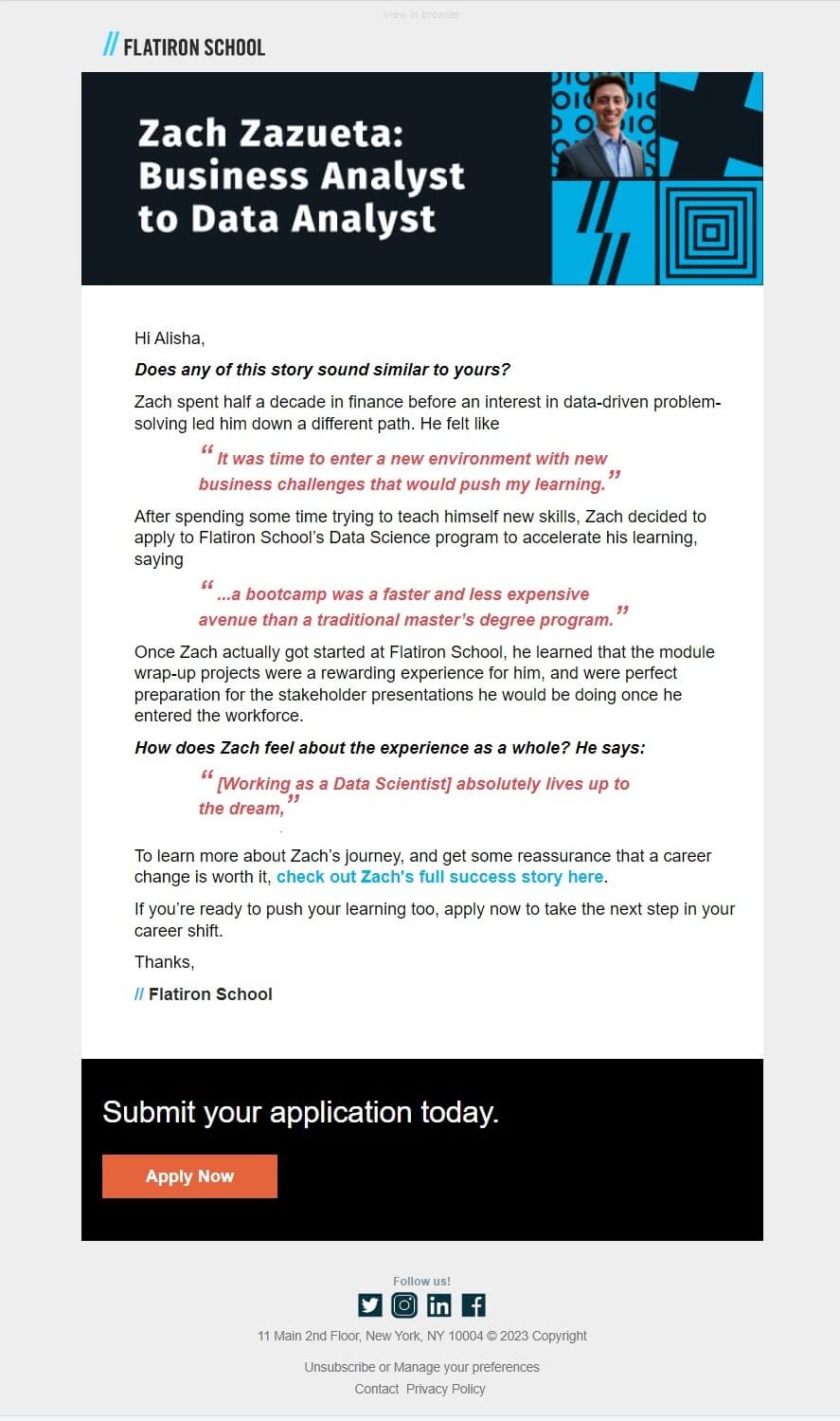 An example of a school email