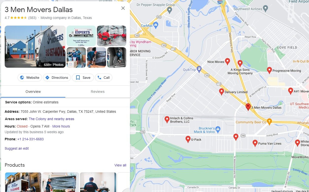 An example of a Google business profile