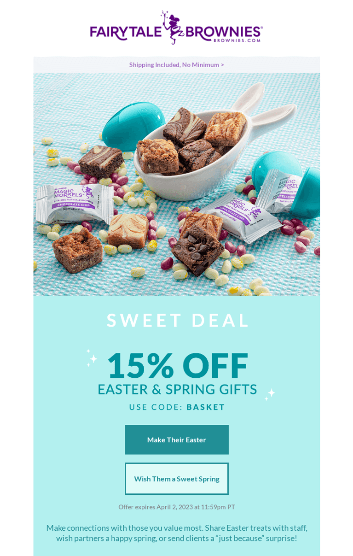Easter email example with a 15% off deal