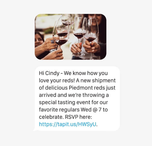 SMS invitation to a wine-tasting