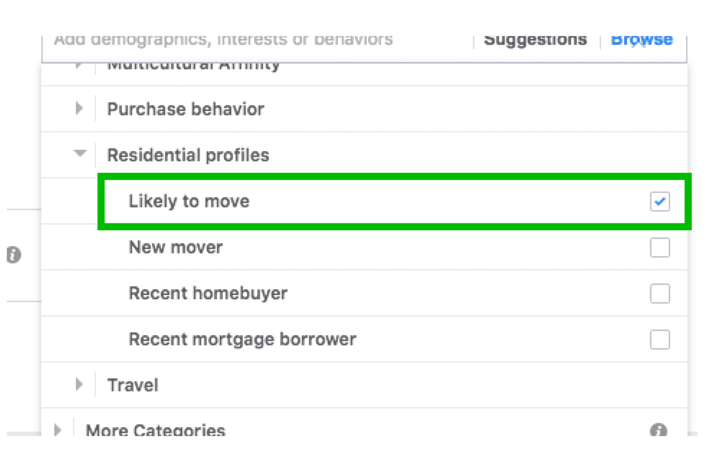 “Likely to move” filter in Facebook
