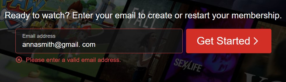 “Invalid address” message on the Netflix website