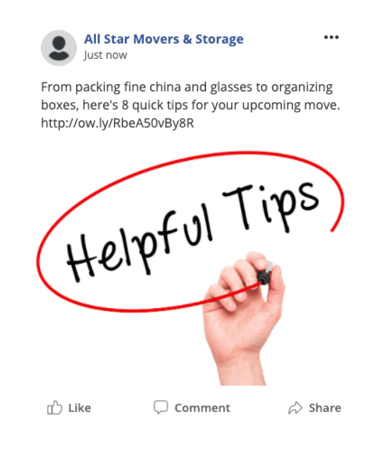 Moving company Facebook post
