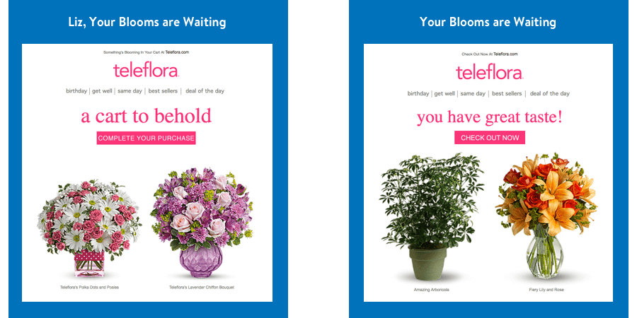 Personalization A/B testing example in a Teleflora email