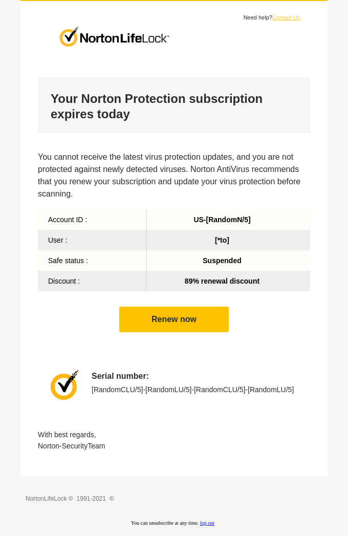A transactional email announcing the end of a subscription