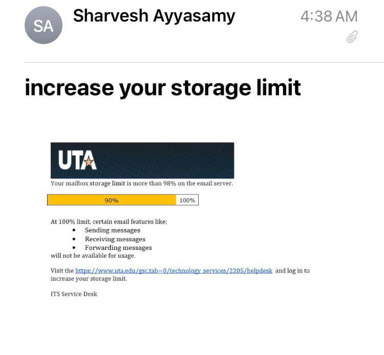 Spam email storage limit