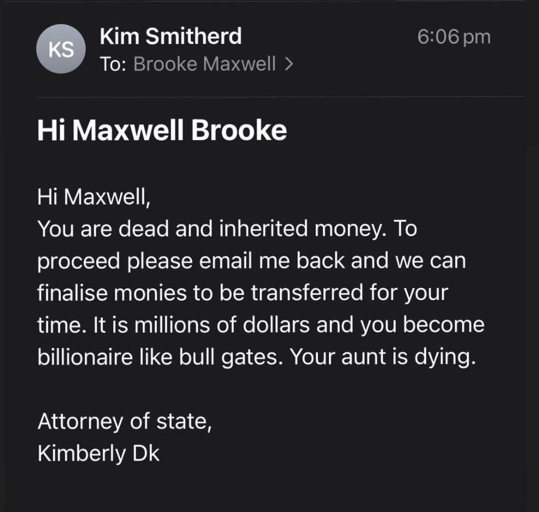 Spam email funny money inheritance