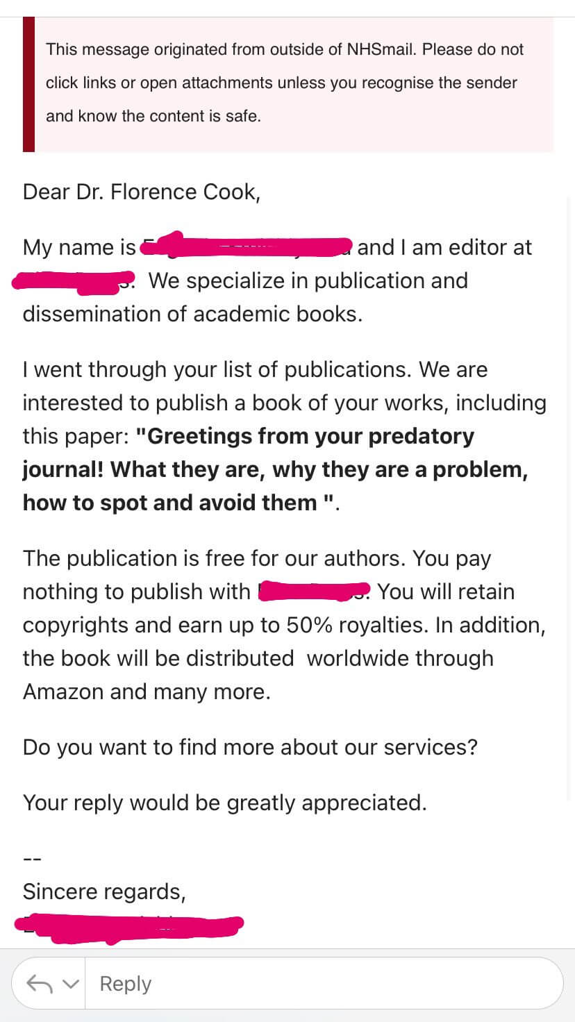 Spam email predatory publishing