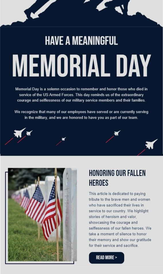 Memorial day email example