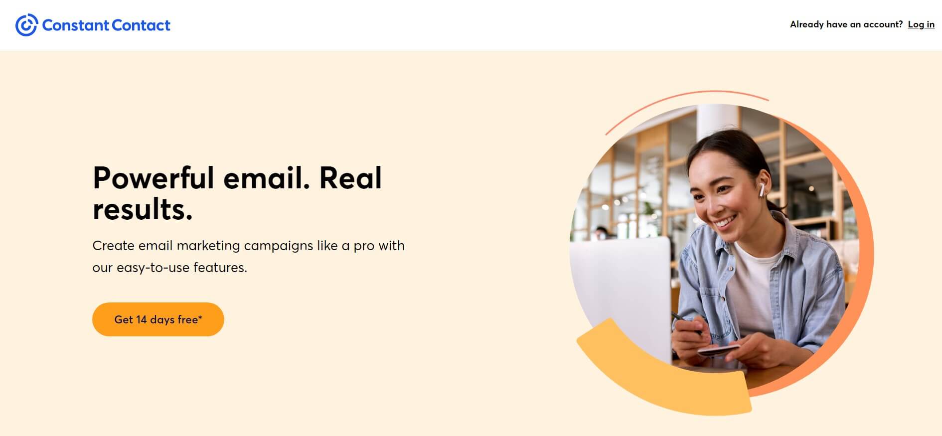 Constant Contact email service provider main page