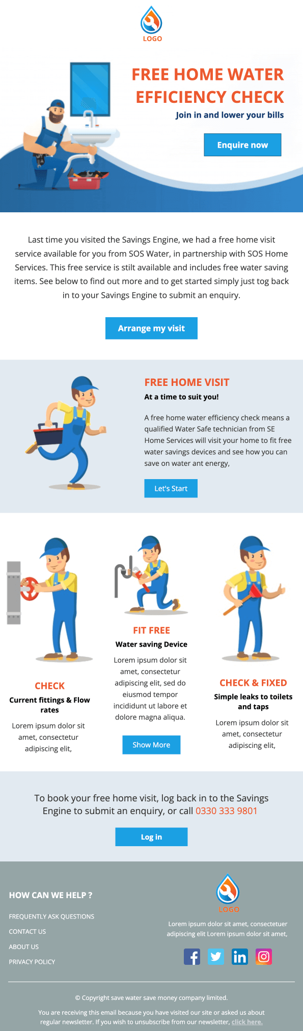An example of a plumber services email template