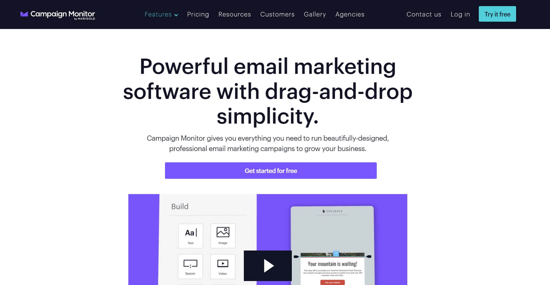 Campaign Monitor email service provider main page