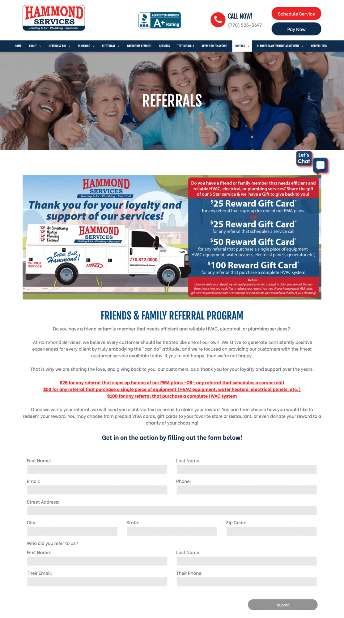 An example of a plumber services online referral program