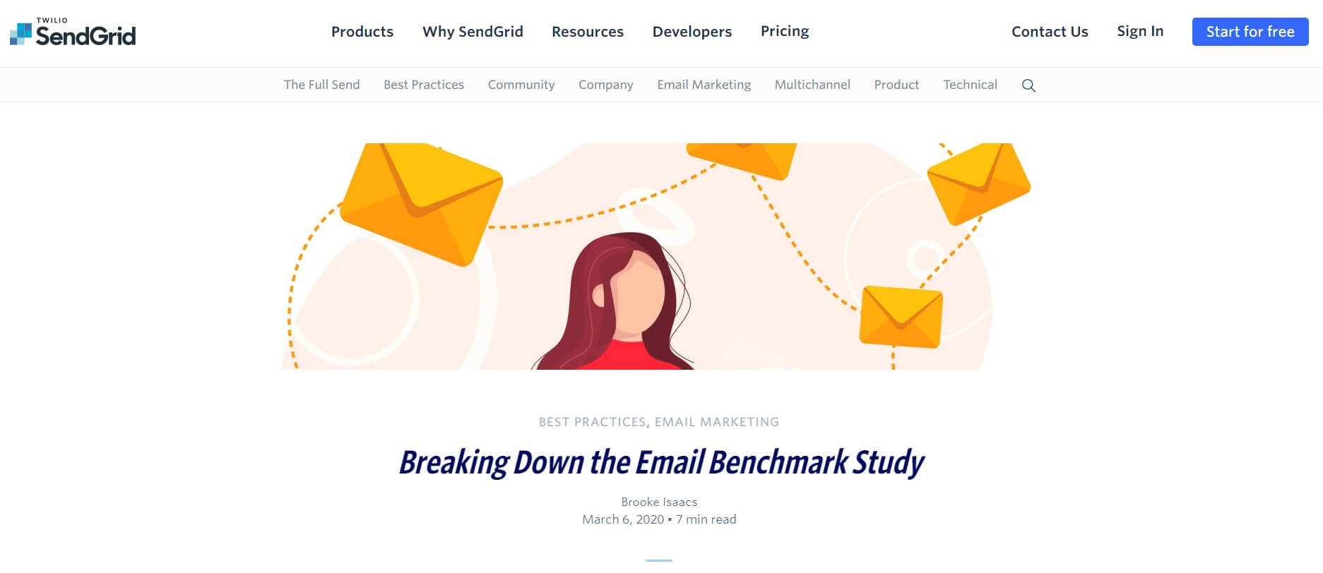 SendGrid email service provider main page