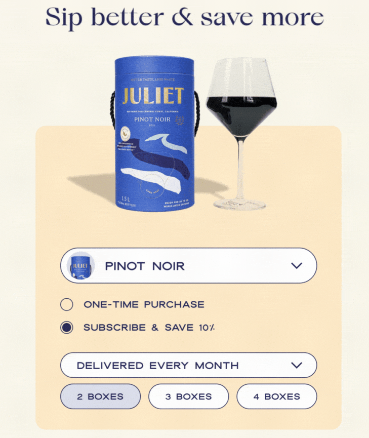 Interactive email from Juliet features GIF animation of a wine shopping cart built in an email