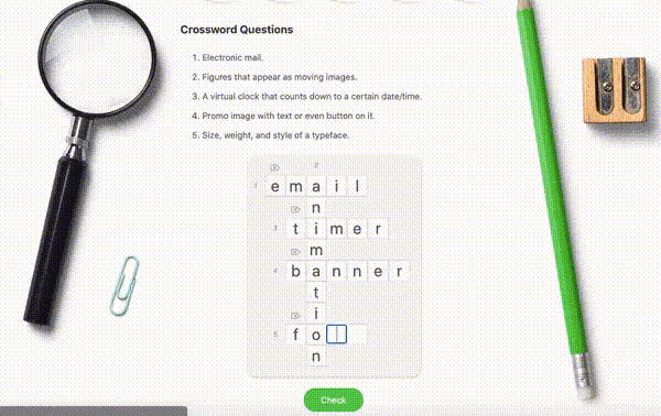 Interactive email from Stripo with a crossword puzzle with words related to email marketing