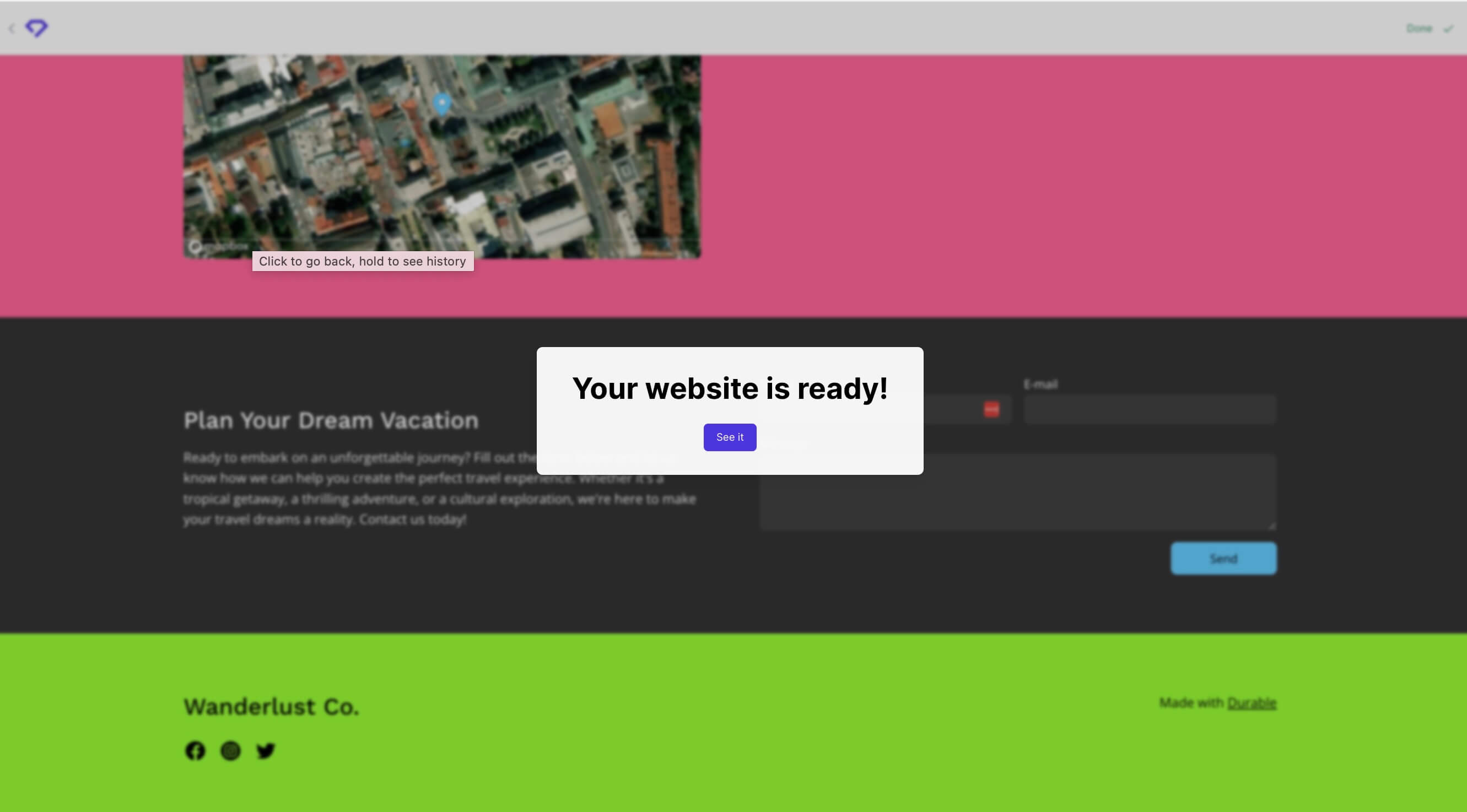 Durable interface and example of generated site