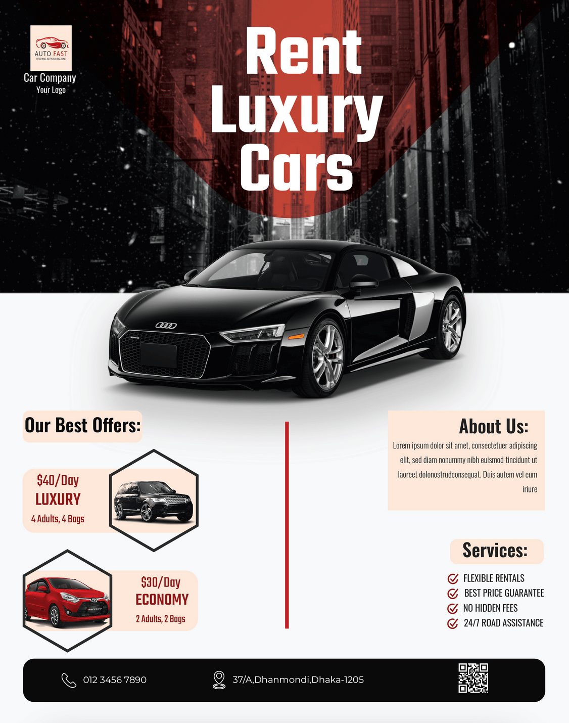 A flyer template for a car rental company