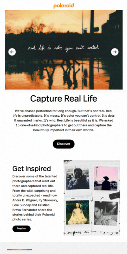 Interactive email from Polaroid with a carousel of film photographs