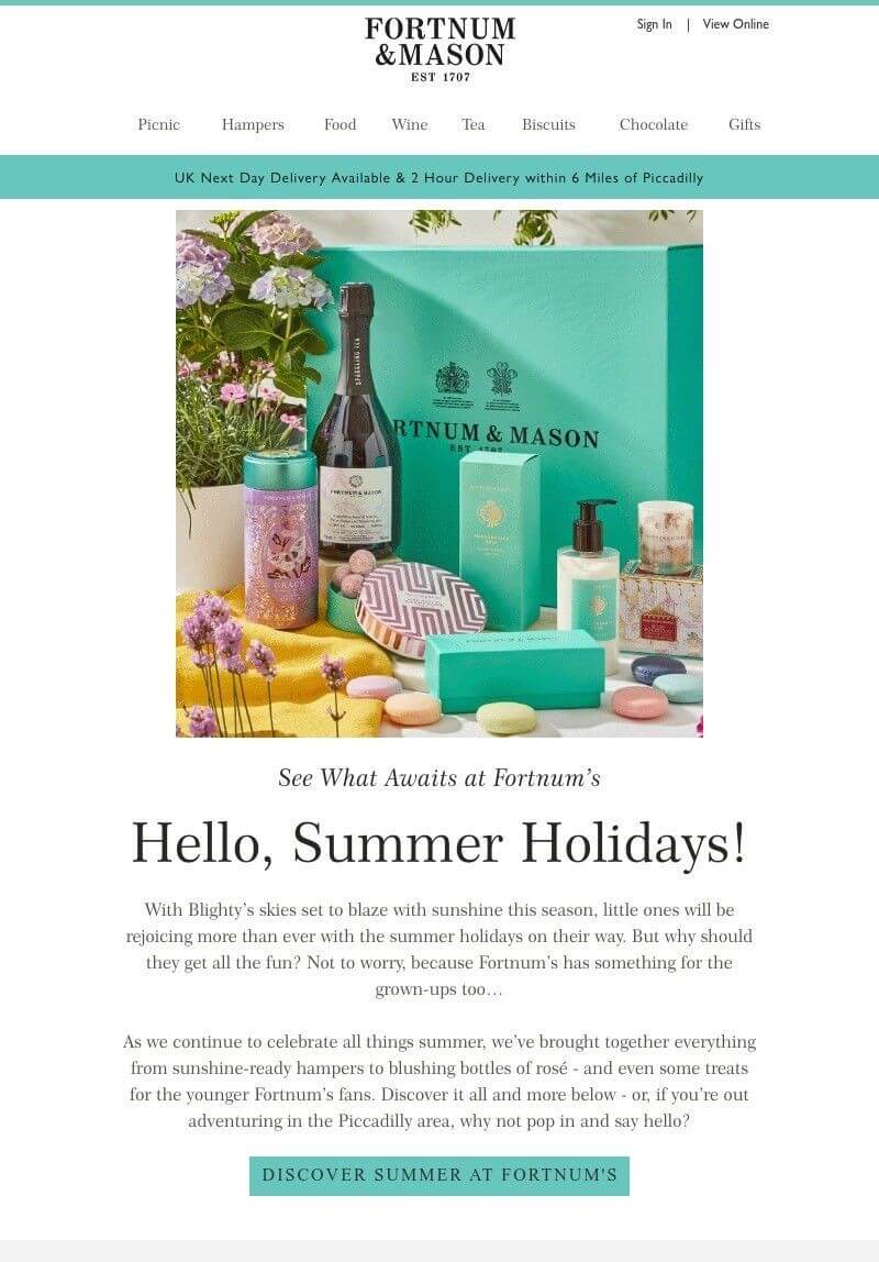 A summer greetings email example