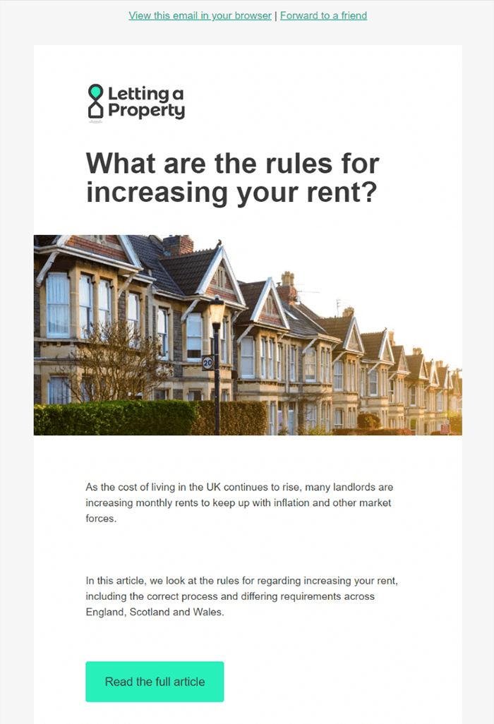 Real estate email example promoting a blog post.