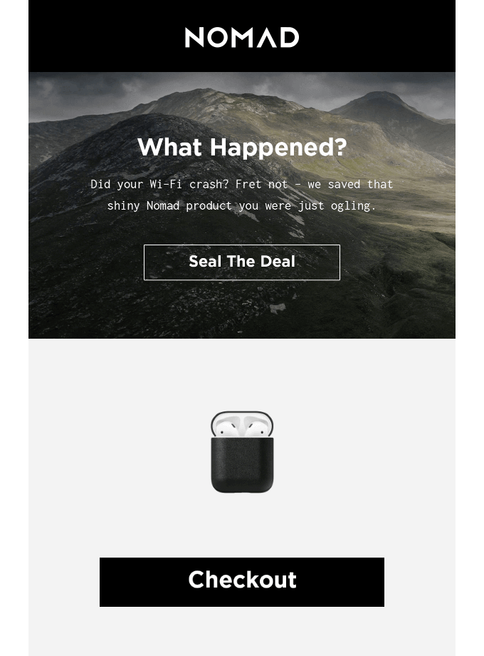 An abandoned cart email example from Nomad