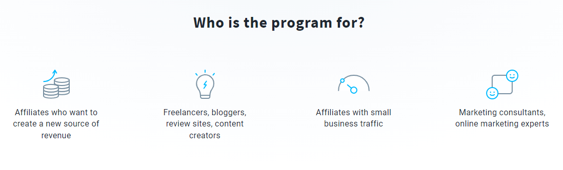 GetResponse affiliate program landing page screenshot stating that this program is for affiliates with small business traffic, marketing experts, freelancers, bloggers, and content creators