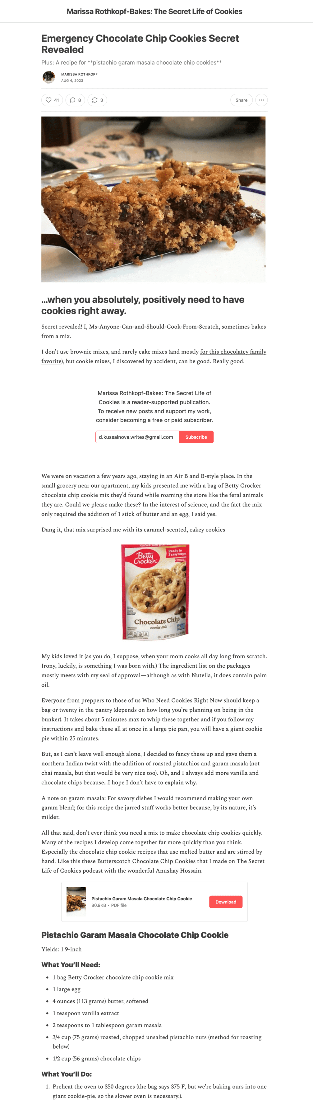 A fragment of one of The Secret Life of Cookies newsletter’s emails
