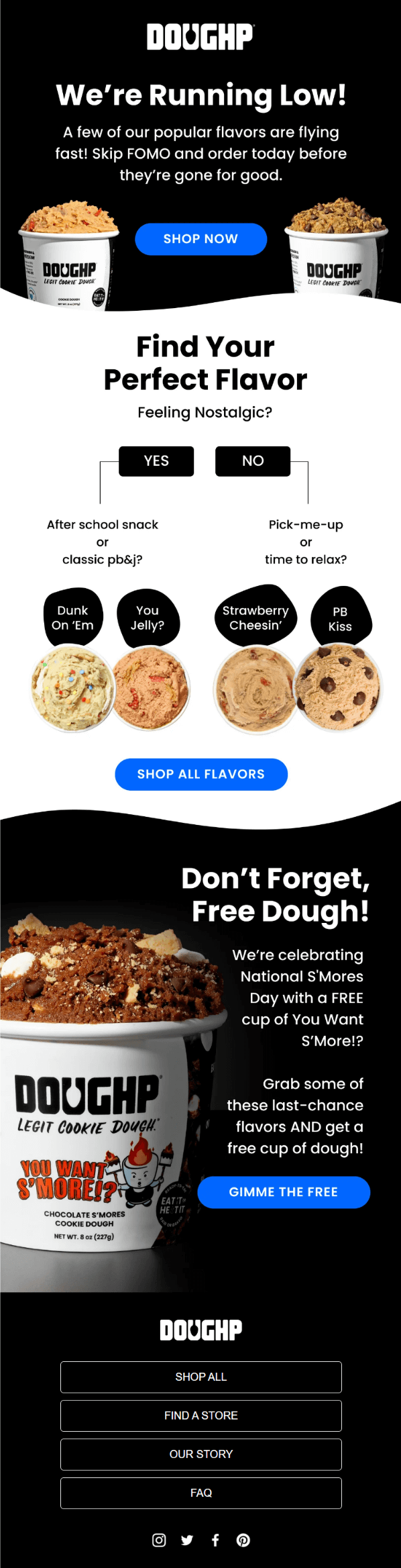 An email from Doughp with a small flowchart that helps customers choose a cookie dough flavor