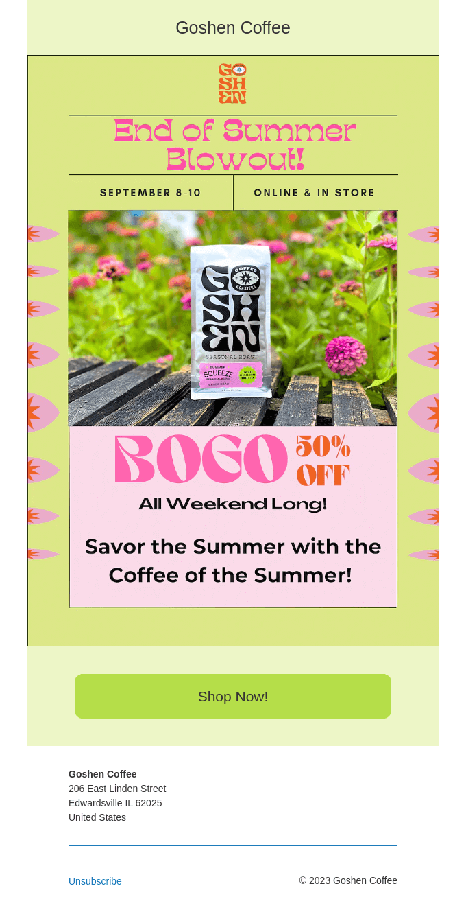 An email promoting the coffee of the summer at the beginning of September