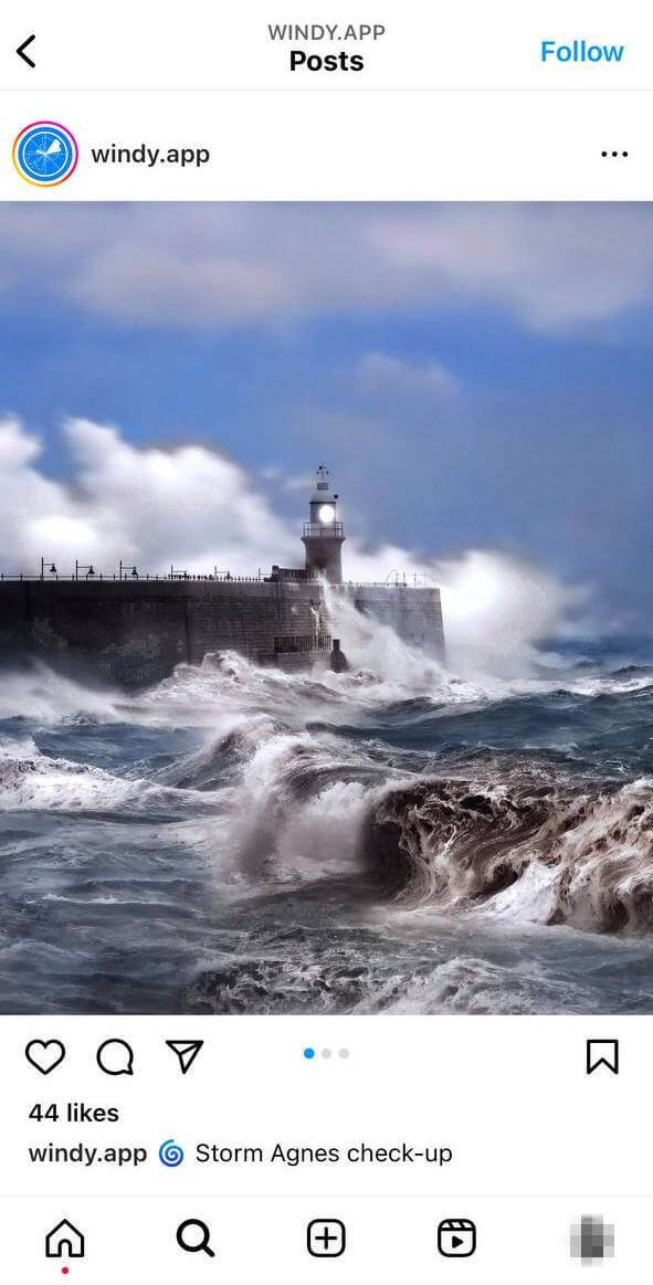 A picture of a lighthouse in front of a stormy sea with the caption​​ 🌀 Storm Agnes check-up