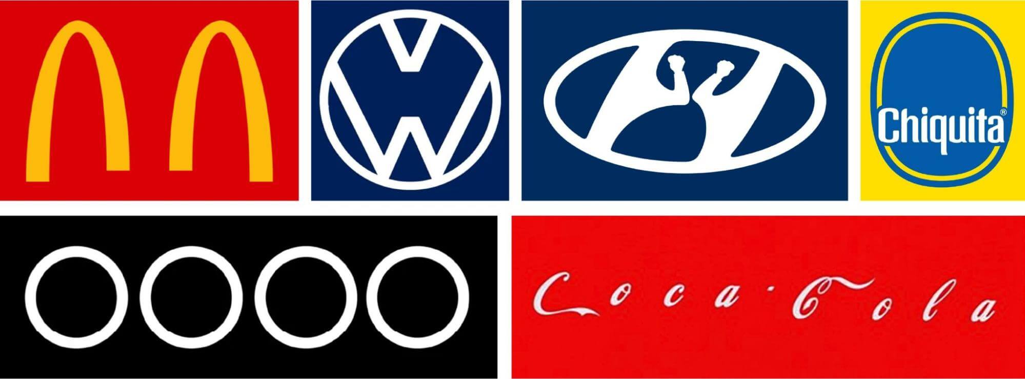 Altered logos of McDonalds, Volkswagen, and other companies with more white space between elements designed to represent social distancing