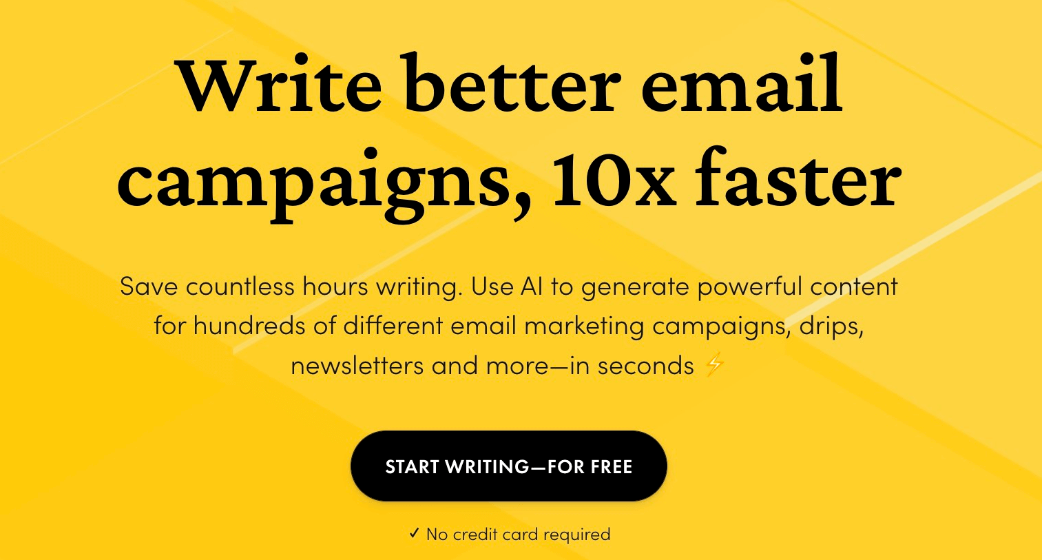 Hoppy Copy's front page slogan reads “Write better email campaigns, 10x faster”