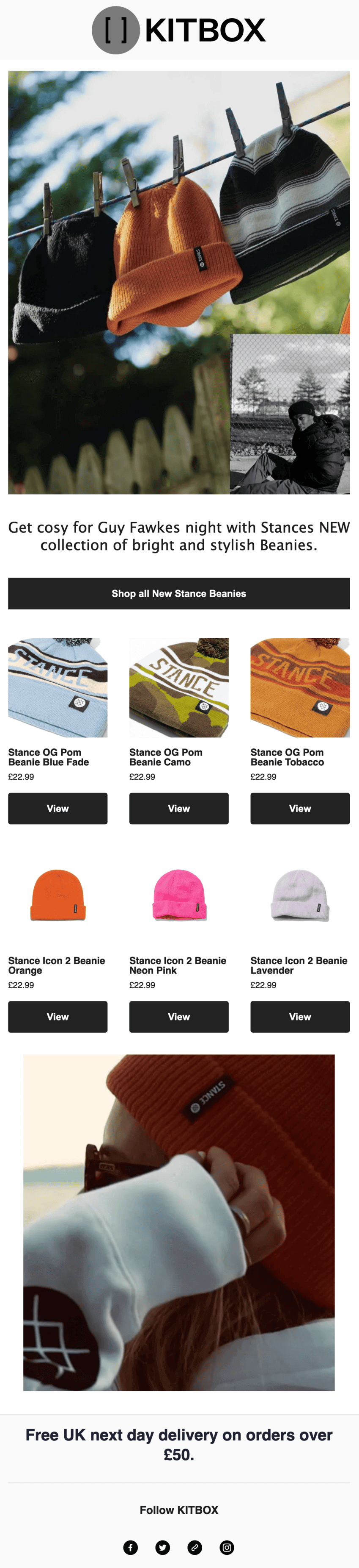 An email promoting a new collection of beanies to celebrate Guy Fawkes Night