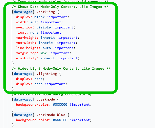 An example of code showing and hiding content in different modes used in an announcement email from Figma
