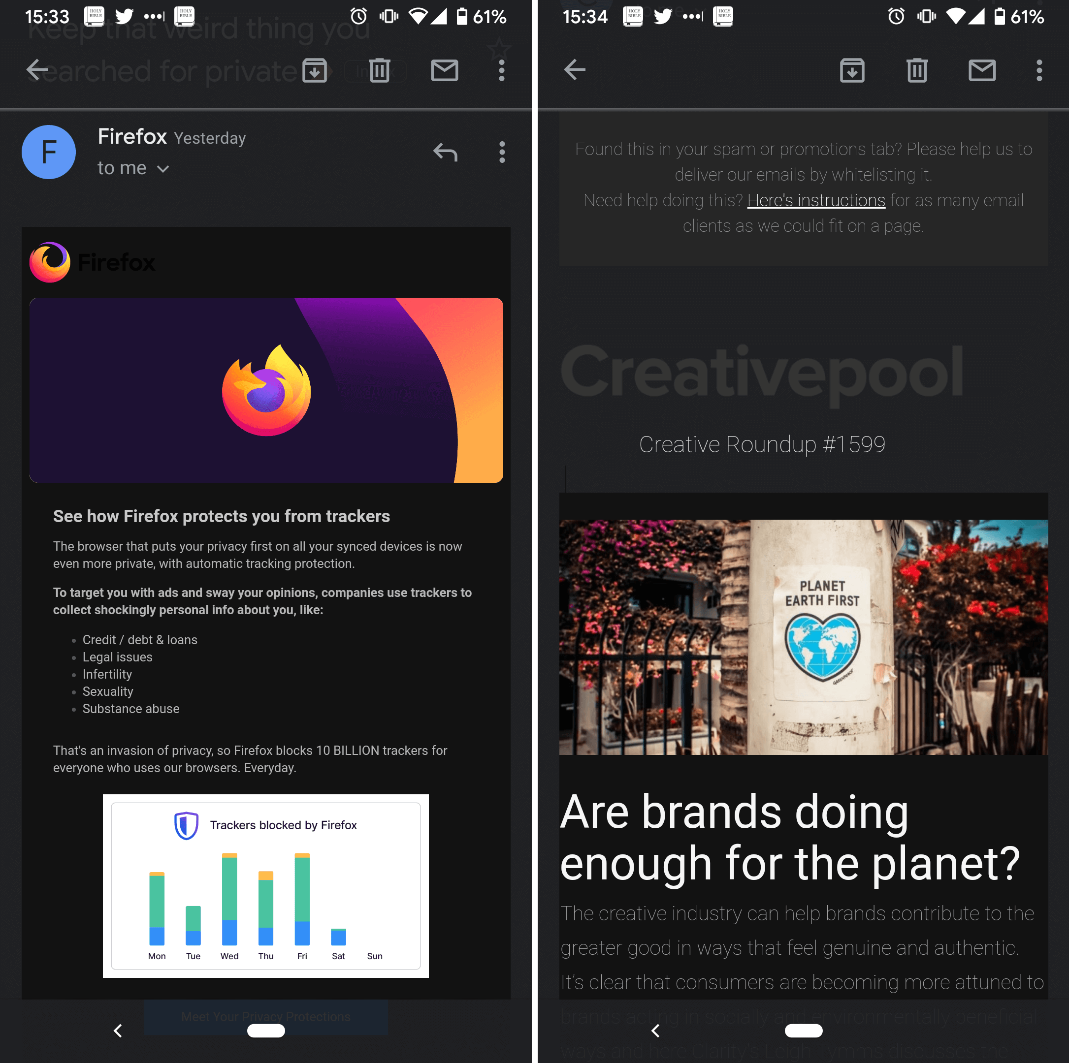 If dark mode is not set up properly, there can be accessibility issues where text on images becomes hard to read on Gmail and some other apps