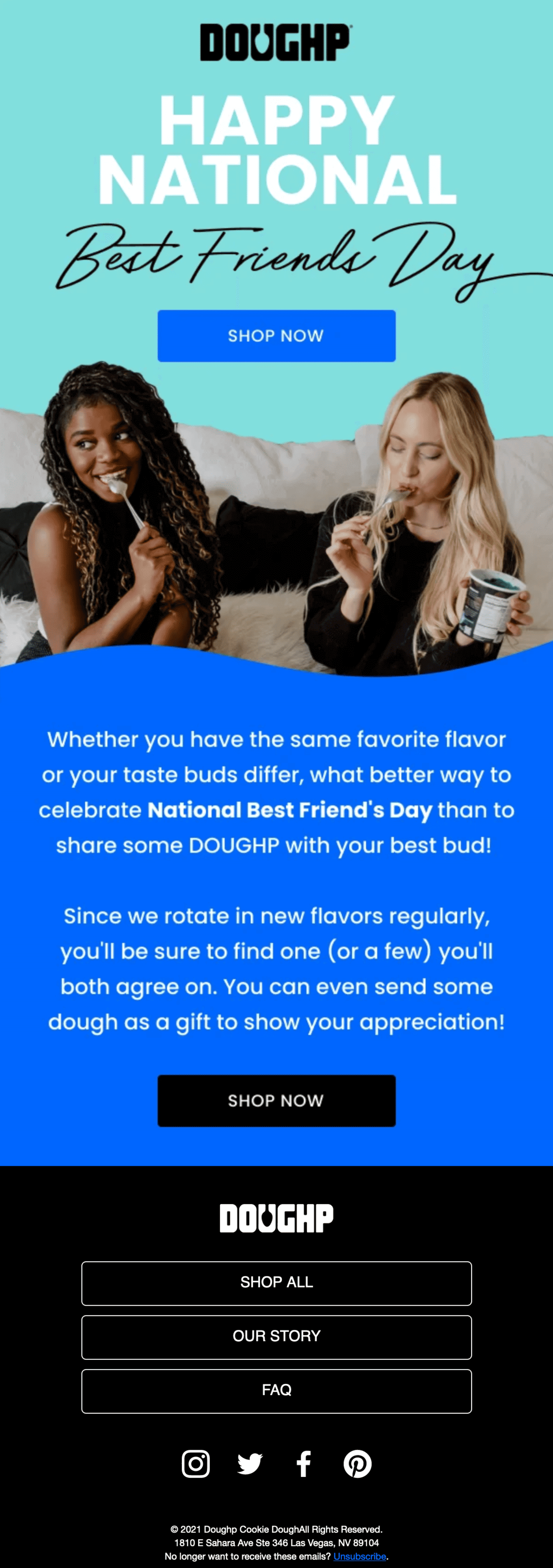 An email encouraging readers to celebrate the Best Friends Day by buying and sharing some ice cream