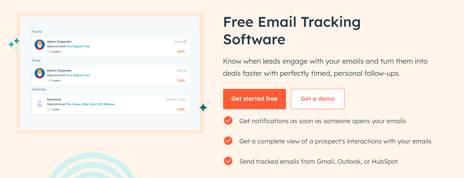 Basic HubSpot’s email tracker functionality is available for free