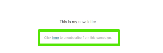 A part of a screenshot from Selzy email editor showing an unsubscribe button