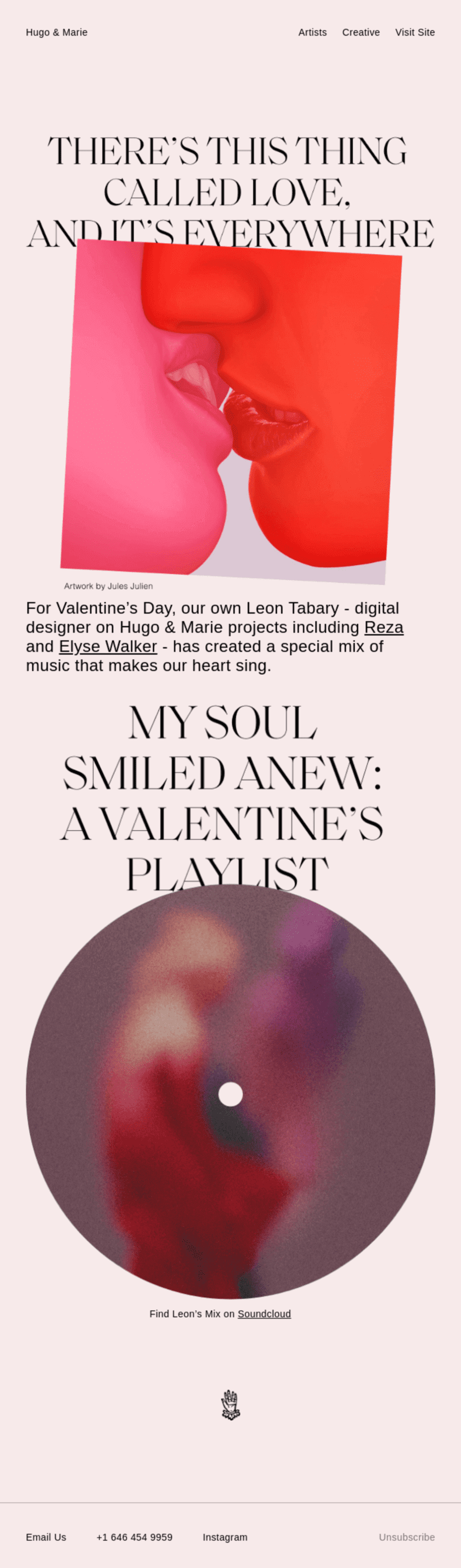 An email from Hugo & Marie with a Valentine’s Day playlist