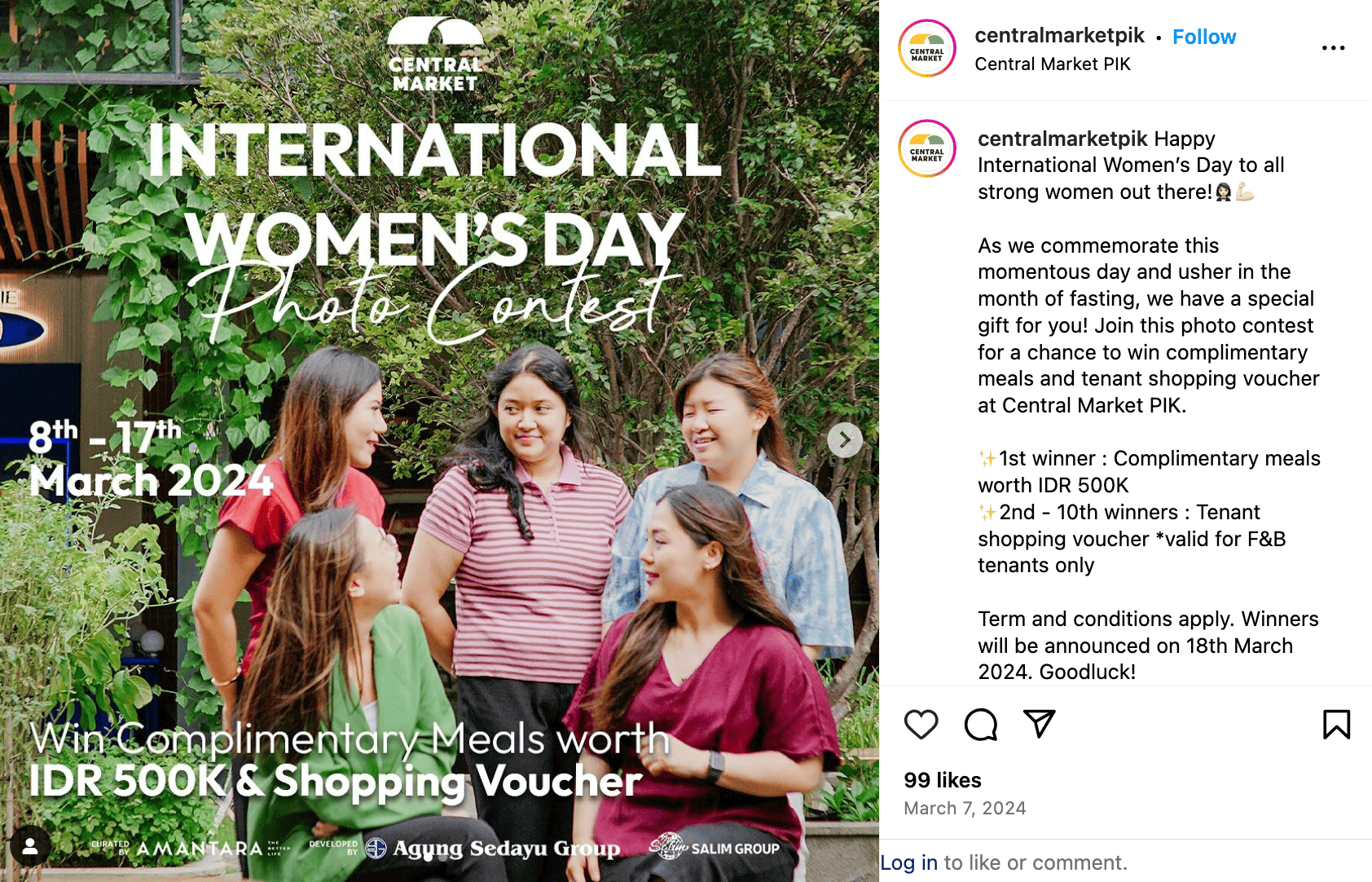 A contest post from Central Market encouraging users to post pictures of their favorite women to win complimentary meals and a shopping voucher