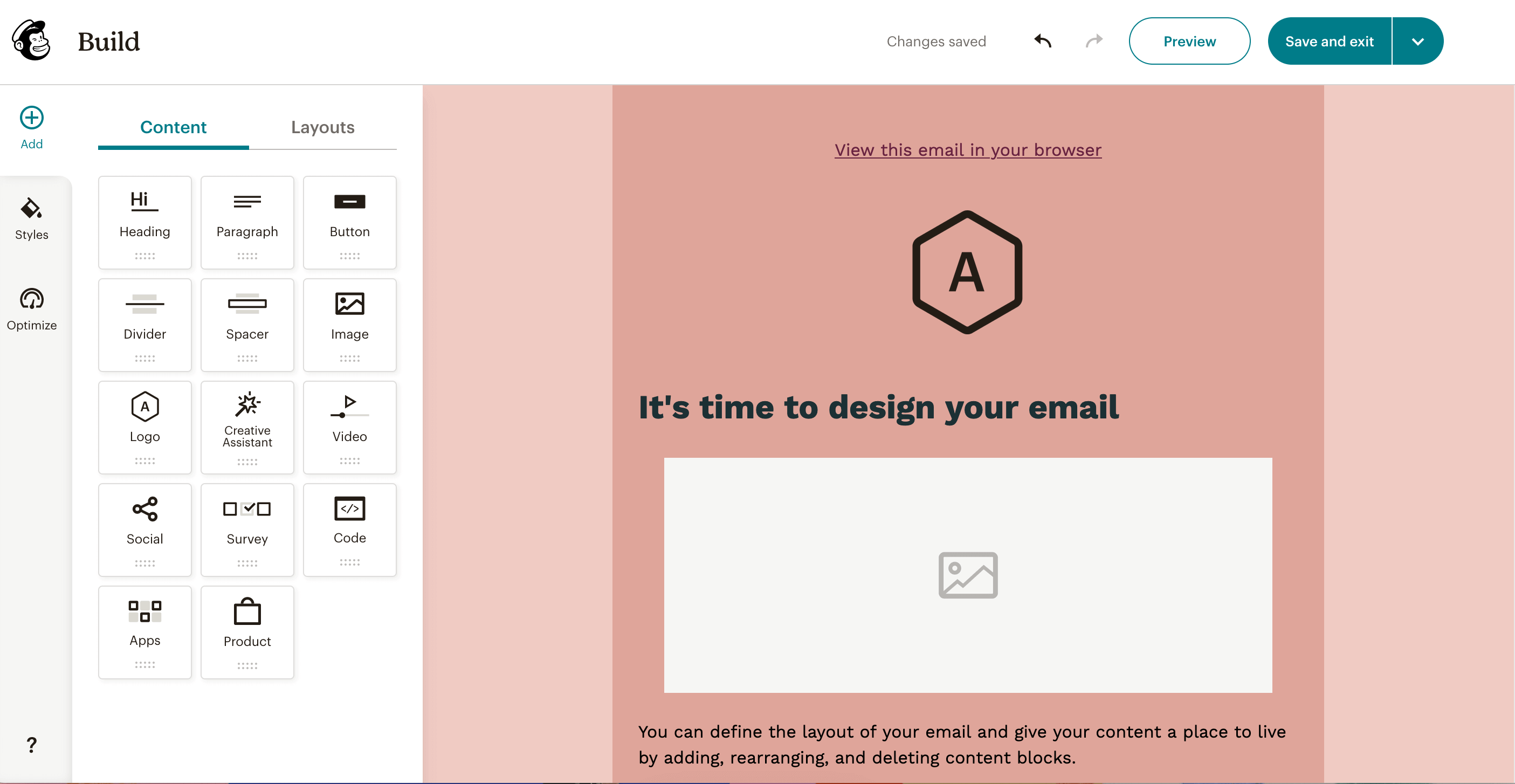 Mailchimp no-code email builder screenshot