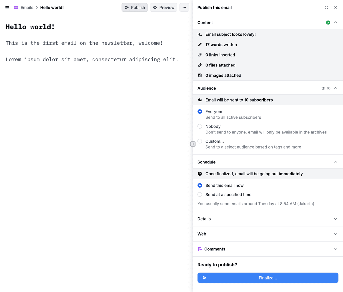 Buttondown edit email screenshot