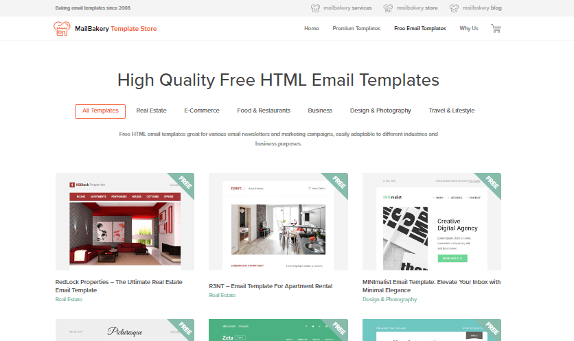 MailBakery’s web page demonstrating some of its free email templates