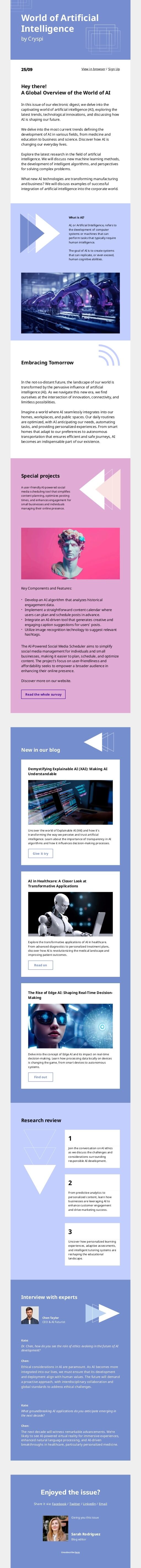 A responsive email template with an informative article on AI.